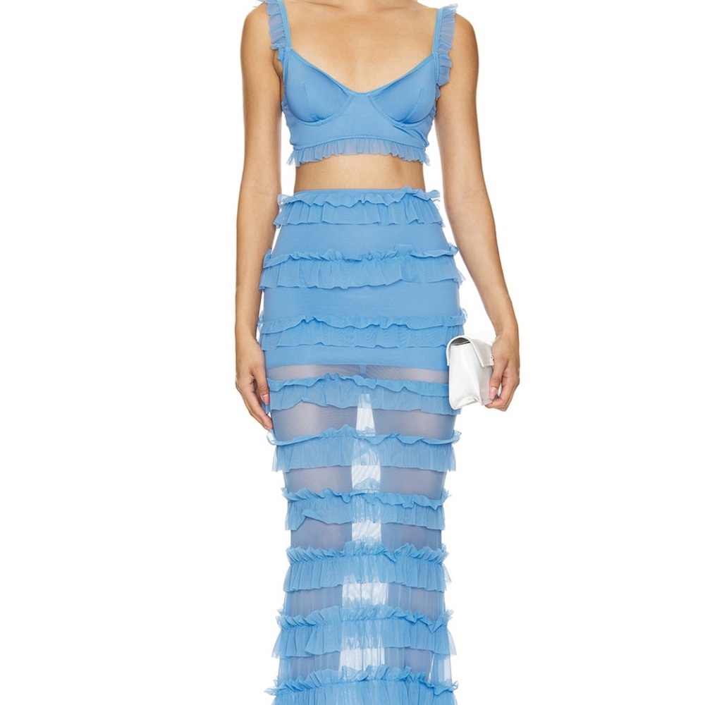 Blue Maxi Trumpet Skirt Set for Cocktail